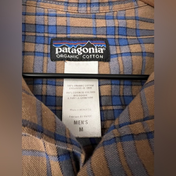 Patagonia button up Shirt Mens Brown Blue Plaid Long Sleeve Organic Cotton M - Picture 4 of 6